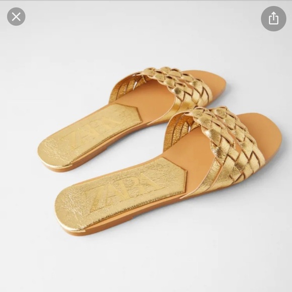 Zara gold metallic braided leather sandals 9